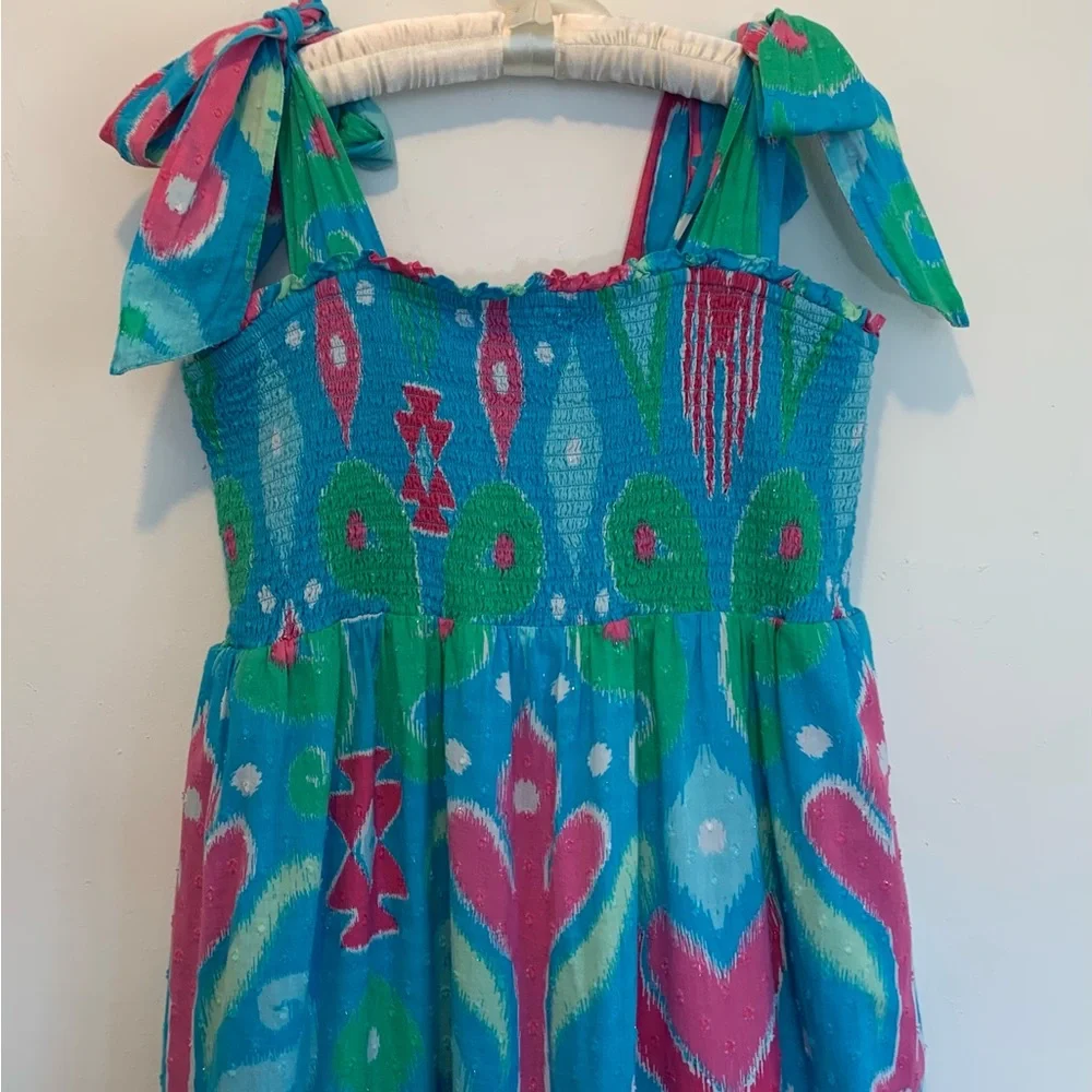 Crown & Ivy Smocked Tiered Maxi Dress Spring Ikat - Picture 3 of 8